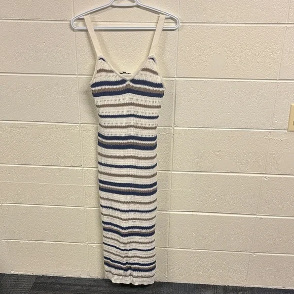 Freshman Cream and Blue Striped Midi Dress - Picture 1 of 4